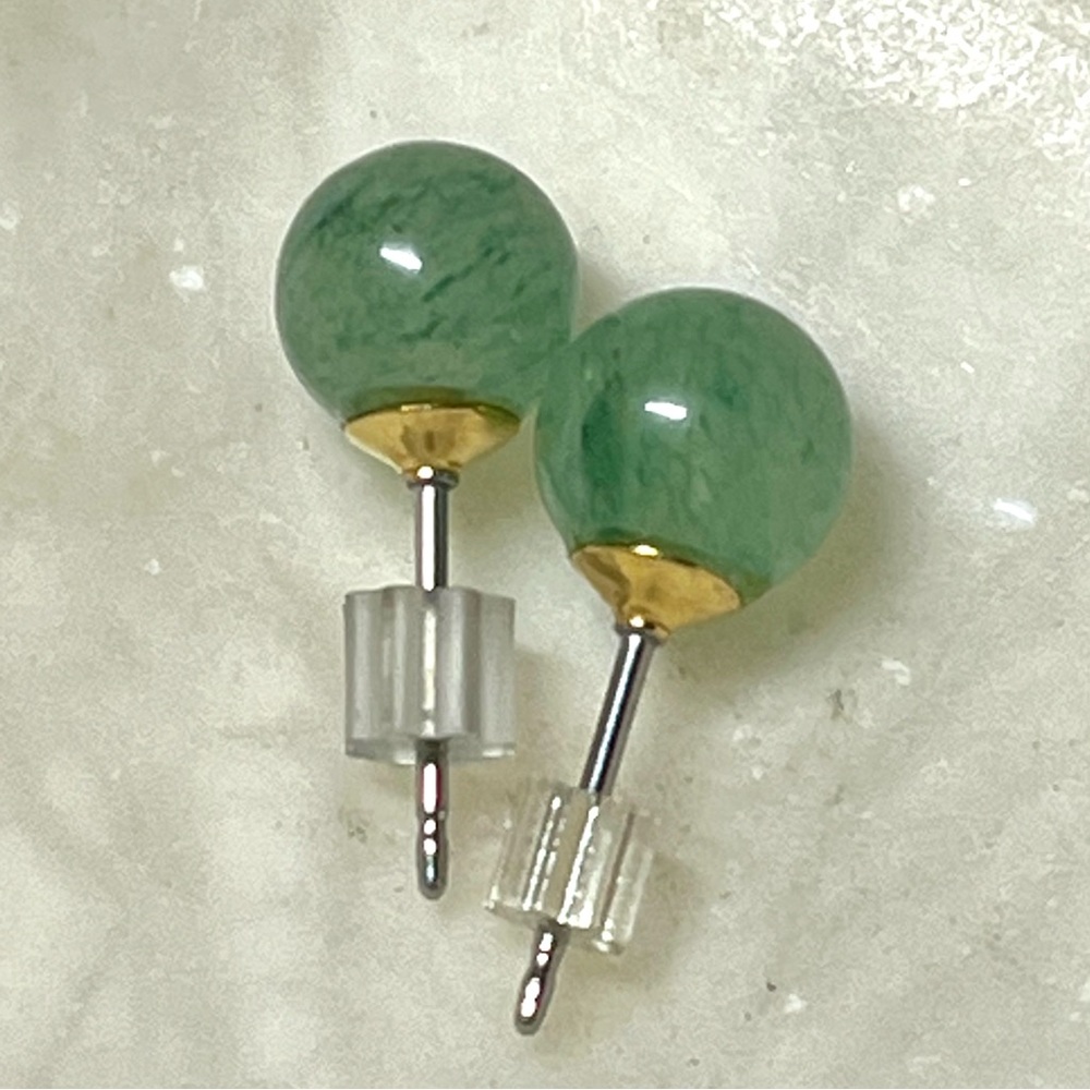 Round Jadeite 7.15mm Semi Precious Stud Pierced Earrings Chakra Birthstone Reiki